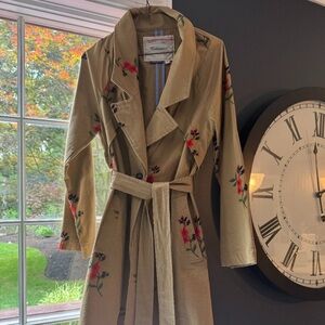 Anthropologie Embroidered Trench Coat Small